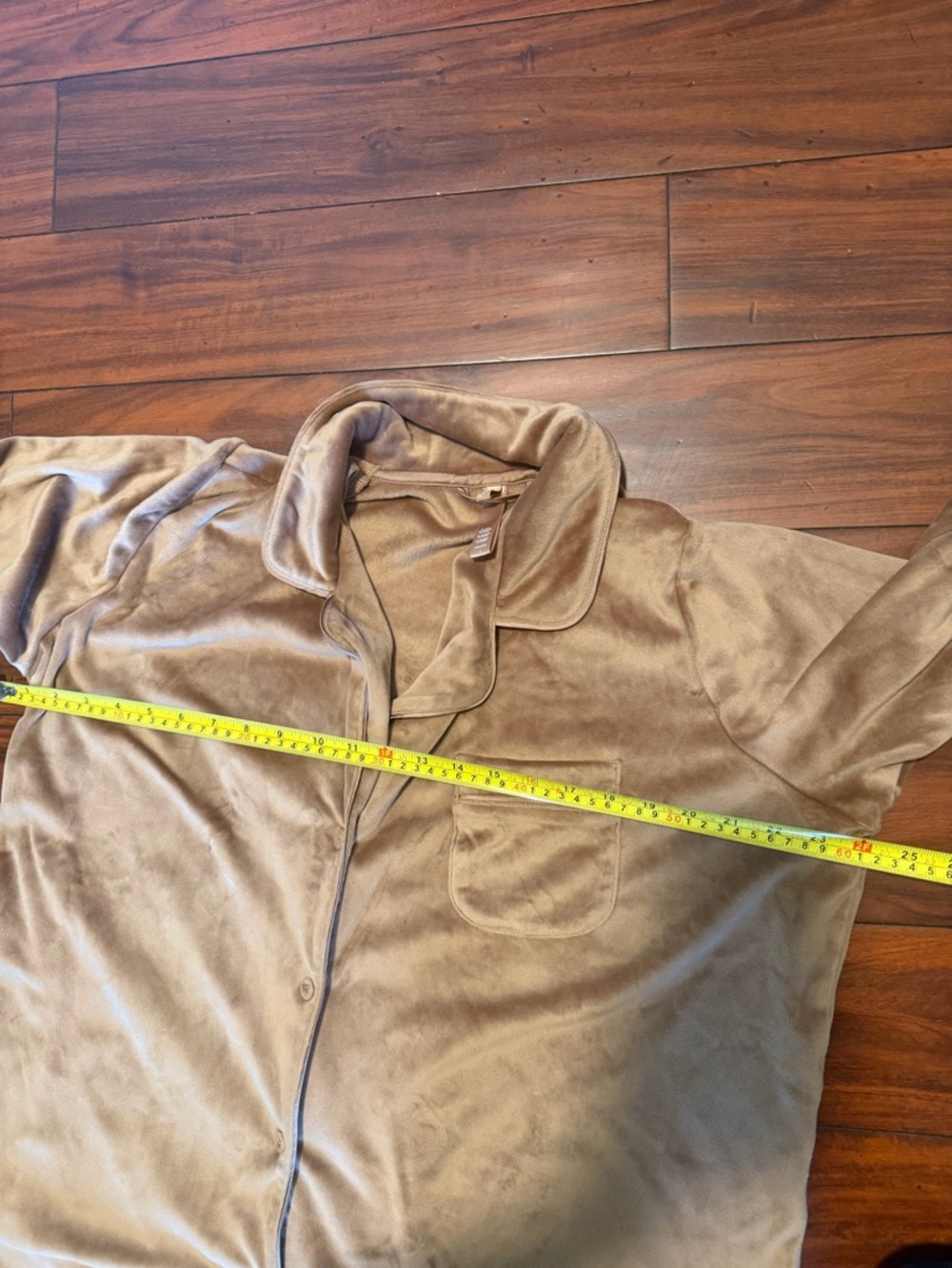 SKIMS Plush Velvet Button-Front Pajama Top in Taupe - Picture 6 of 7
